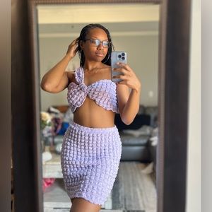 Purple Textured One-Shoulder Crop Top & Bodycon Skirt, US Size M, 6